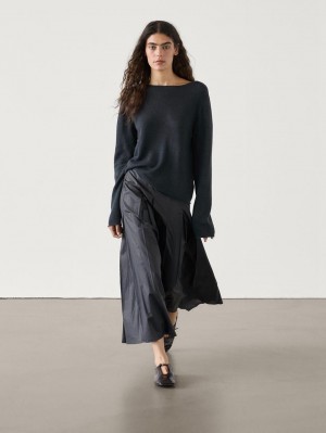 Massimo Dutti Wool Blend Knit Women Sweater Dark Blue | US-CP9203578