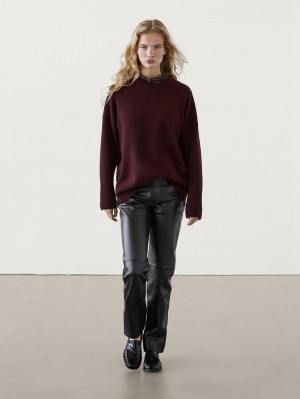 Massimo Dutti Wool Blend Knit Women Sweater Maroon | US-VI7295061