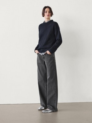 Massimo Dutti Wool Blend Knit Women Sweater Dark Blue | US-UE2506439