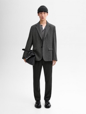 Massimo Dutti Wool Blend Men Blazer Dark Grey | US-JO2643170