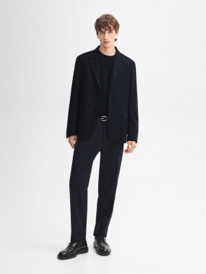 Massimo Dutti Wool Blend Men Blazer Navy | US-FK8149657