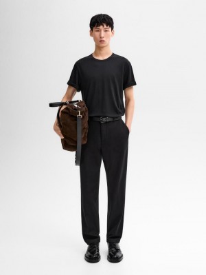 Massimo Dutti Wool Blend Men T-Shirt Black | US-LE8079621