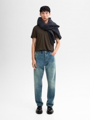 Massimo Dutti Wool Blend Men T-Shirt Dark Khaki | US-XB4736912
