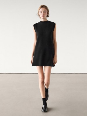 Massimo Dutti Wool Blend Pinafore Women Dress Black | US-XN6109784