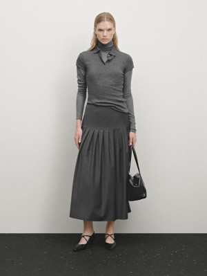 Massimo Dutti Wool Blend Pleated Midi Women Skirts Dark Grey | US-HX9376514
