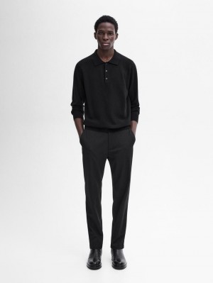 Massimo Dutti Wool Blend Polo Collar Men Sweater Black | US-LM4819350