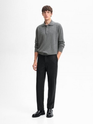 Massimo Dutti Wool Blend Polo Collar Men Sweater Grey | US-XL0416927