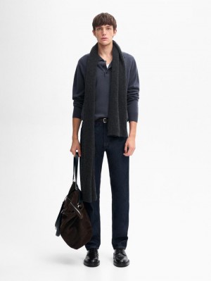 Massimo Dutti Wool Blend Polo Collar Men Sweater Dark Blue | US-EI8963024