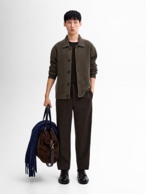 Massimo Dutti Wool Blend Polo Collar Men Cardigan Dark Brown | US-VJ0167982