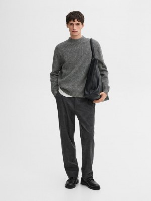 Massimo Dutti Wool Blend Ribbed Knit Men Sweater Grey | US-BI6840739