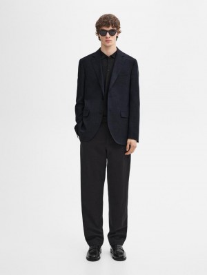 Massimo Dutti Wool Blend Smart Men Blazer Navy | US-ML5078964