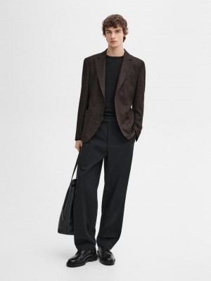 Massimo Dutti Wool Blend Smart Men Blazer Dark Brown | US-YO0475283