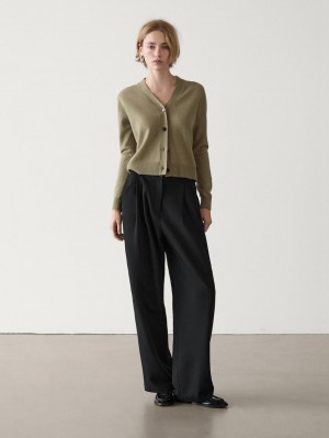 Massimo Dutti Wool Blend V-neck Women Cardigan Light Green | US-IE1450837