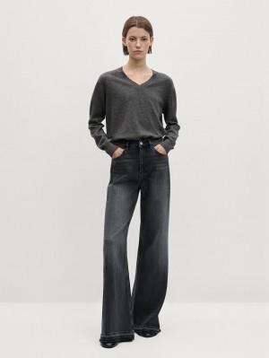 Massimo Dutti Wool Blend V-neck Women Sweater Grey | US-VW1703968