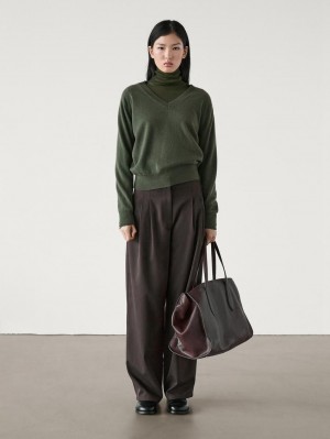 Massimo Dutti Wool Blend V-neck Women Sweater Green | US-NA4837261