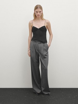 Massimo Dutti Wool Blend With Double Darts Women Trousers Dark Grey | US-TZ5348297