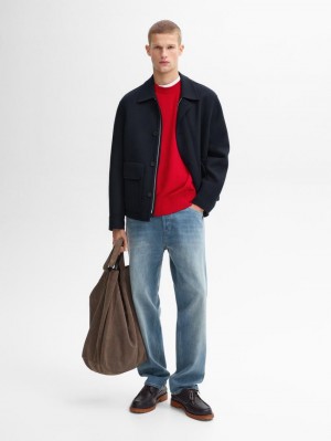 Massimo Dutti Wool Blend With Double Men Jacket Navy | US-NL0231768