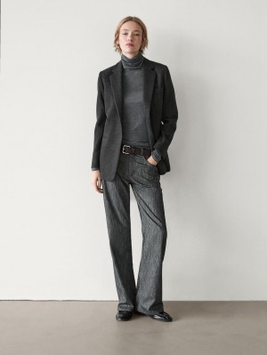 Massimo Dutti Wool Blend With Flannel Detail Women Blazer Dark Grey | US-HV8671390