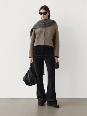 Massimo Dutti Wool Blend With Pleated Detail Women Jacket Dark Brown | US-LF6580317