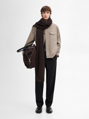 Massimo Dutti Wool Blend With Pockets Men Jacket Brown Beige | US-RI4209683