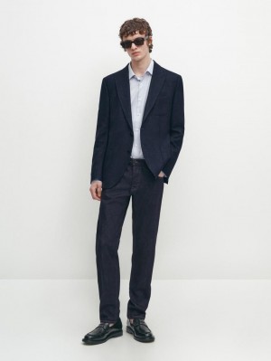 Massimo Dutti Wool Blend With Seam Details Men Blazer Dark Blue | US-OP0516782
