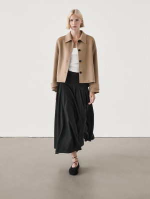 Massimo Dutti Wool Blend With Shirt Collar Women Jacket Brown | US-MY2375914