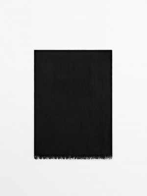 Massimo Dutti Wool Blend Women Scarf Black | US-SK2430178