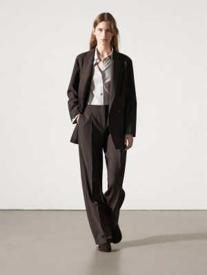 Massimo Dutti Wool Blend Women Trousers Dark Brown | US-UB7543602