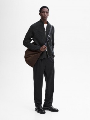 Massimo Dutti Wool Blend Zip Men Cardigan Dark Grey | US-QI4205613