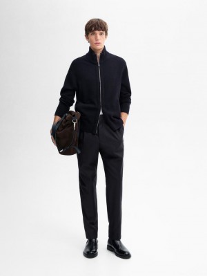 Massimo Dutti Wool Blend Zip-up Men Cardigan Navy | US-ZD1047593