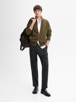 Massimo Dutti Wool Blend Zip-up Men Cardigan Olive | US-OG4162870