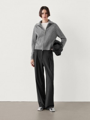 Massimo Dutti Wool Cable-knit Women Cardigan Grey | US-ZQ8241650