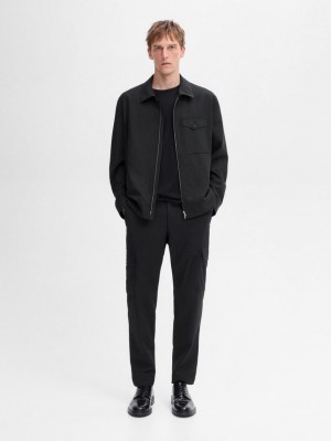 Massimo Dutti Wool Cargo Men Trousers Black | US-QY8093471