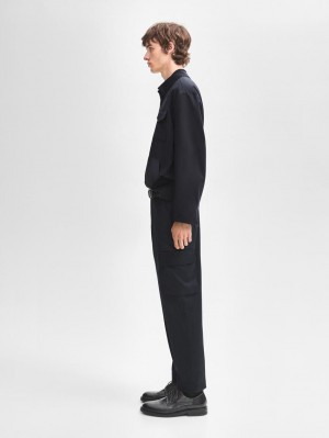 Massimo Dutti Wool Cargo Men Trousers Navy | US-SB2314875