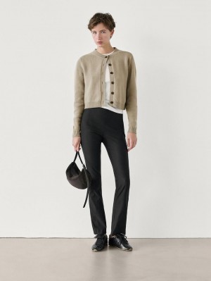 Massimo Dutti Wool Cropped Knit Women Cardigan Khaki | US-FB0873624
