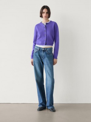 Massimo Dutti Wool Cropped Knit Women Cardigan Purple | US-DX2870596