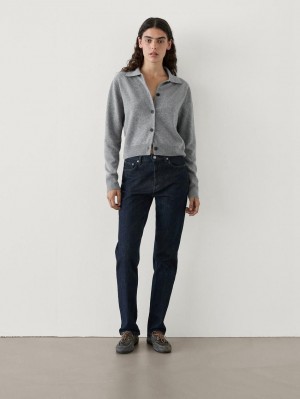 Massimo Dutti Wool Cropped Knit Women Cardigan Grey | US-UE5684291