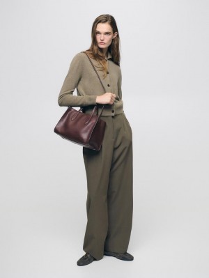 Massimo Dutti Wool Cropped Knit Women Cardigan Olive | US-WB8906721