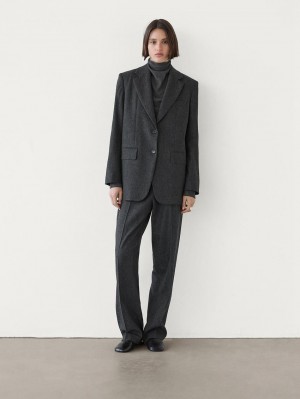 Massimo Dutti Wool Flannel Women Blazer Dark Grey | US-JZ1729538