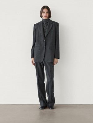 Massimo Dutti Wool Flannel Women Trousers Dark Grey | US-VT2835497