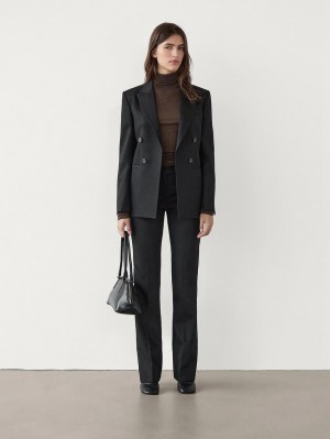 Massimo Dutti Wool Flared Women Trousers Black | US-YT4609751