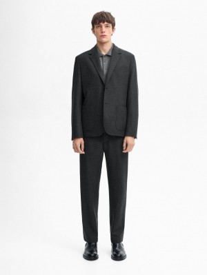 Massimo Dutti Wool Flowing Men Blazer Dark Grey | US-QO3486072