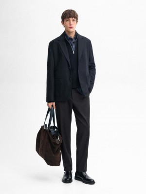 Massimo Dutti Wool Flowing Men Blazer Navy | US-VD3754821