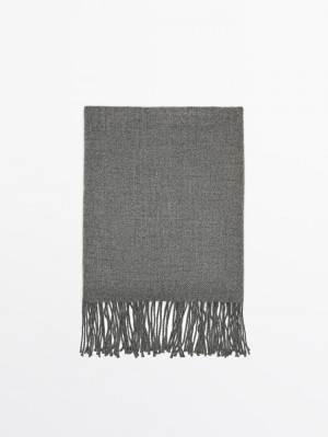 Massimo Dutti Wool Fringed Women Scarf Grey | US-XK7849125