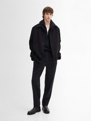 Massimo Dutti Wool Jogger Fit Men Trousers Navy | US-JO4913286