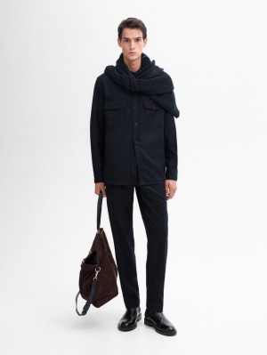 Massimo Dutti Wool Jogger Fit Men Trousers Navy | US-EI1903427