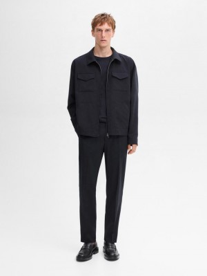 Massimo Dutti Wool Joggers With Elasticated Waistband Men Trousers Navy | US-SV9136470
