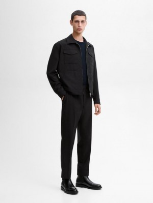 Massimo Dutti Wool Joggers With Elasticated Waistband Men Trousers Black | US-NB5430197