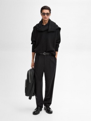Massimo Dutti Wool Knit Men Sweater Black | US-HY9106457