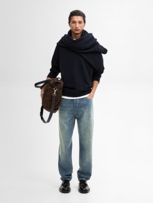 Massimo Dutti Wool Knit Men Sweater Navy | US-SL3614870